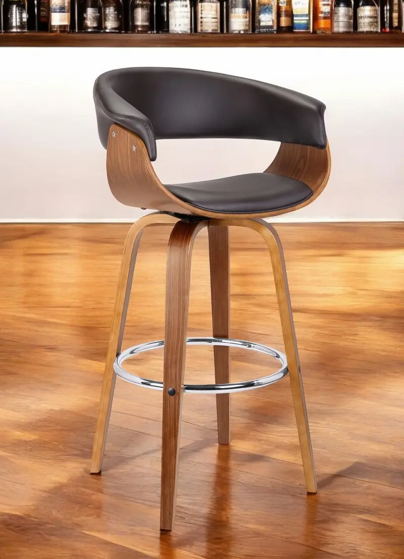Brown Faux Leather And Iron Swivel Low Back Counter Height Bar Chair By Homeroots
