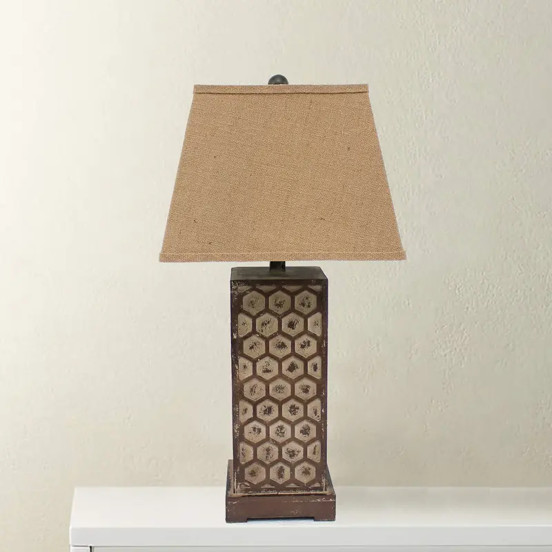 Brown Industrial With Honeycombed Metal Base - Table Lamp By Homeroots
