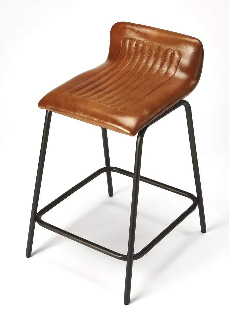 Brown Leather And Metal Counter Stool By Homeroots