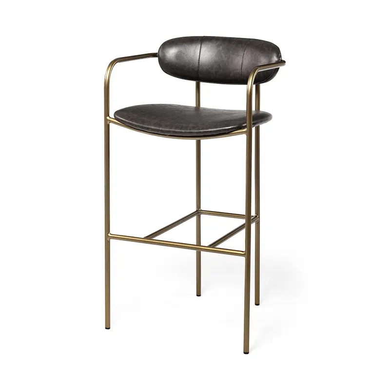 Brown Leather Gold Framed Bar Stool By Homeroots