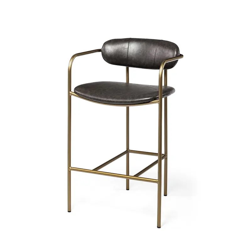 Brown Leather Gold Framed Counter Stool By Homeroots