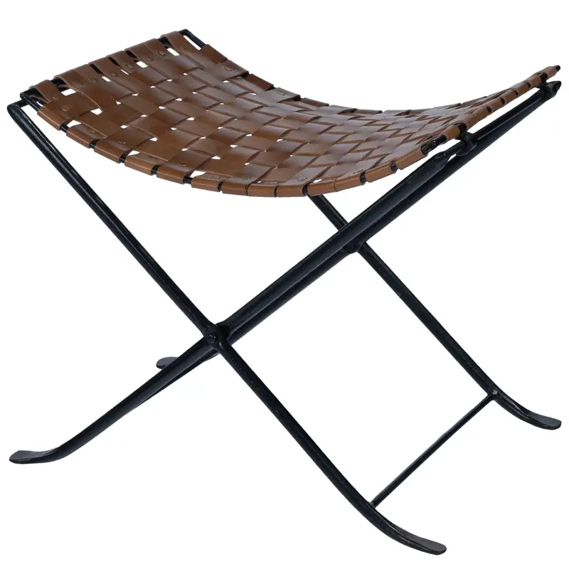 Brown Leather Weave Stool By Homeroots