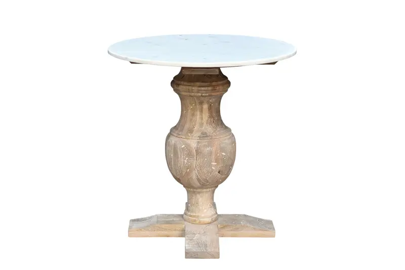 Brown Marble And Solid Wood Round End Table By Homeroots