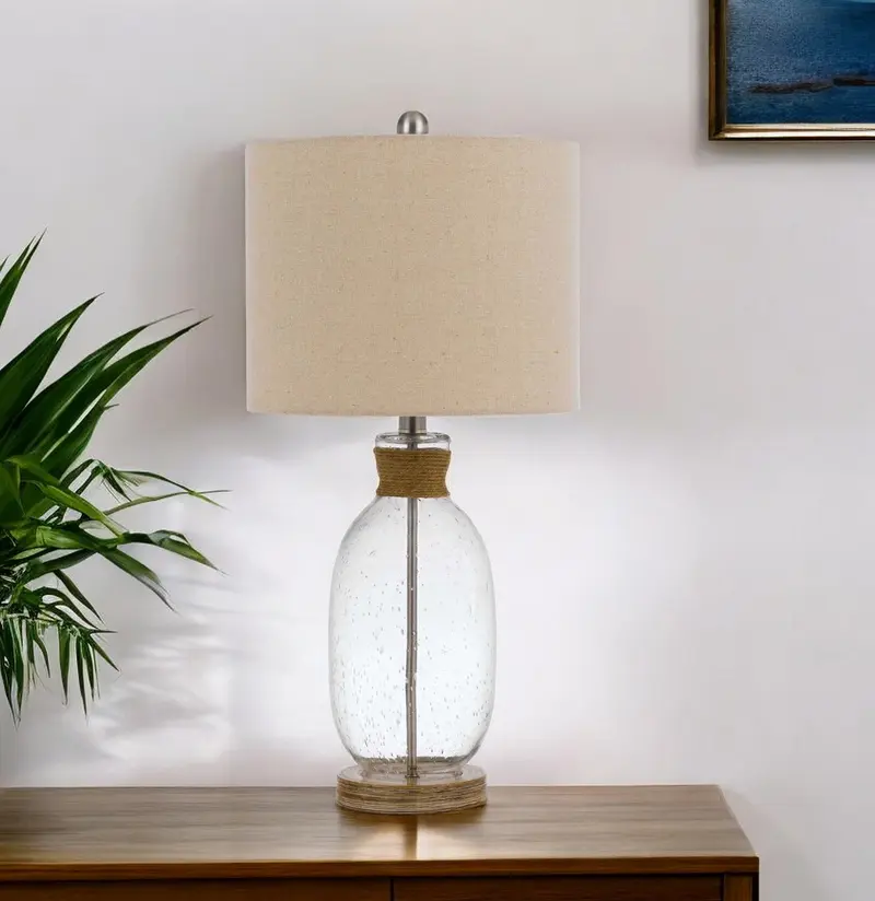 Brown Mason Jar Table Lamp With Brown Drum Shade By Homeroots