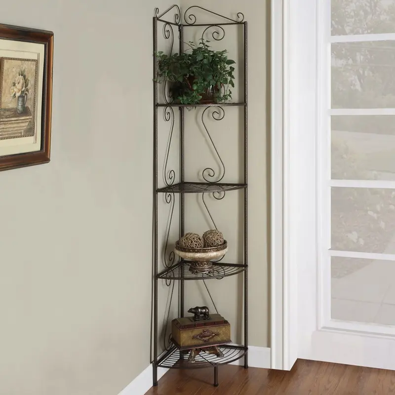 Brown Metal Corner Shelf Bookcase By Homeroots