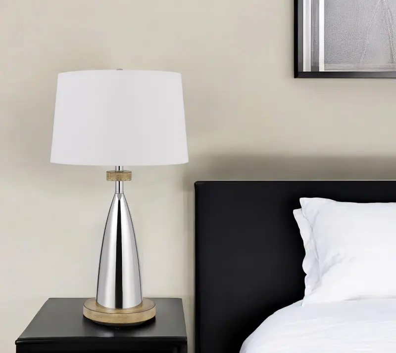 Brown Metal Geometric USB Table Lamp With White Empire Shade By Homeroots