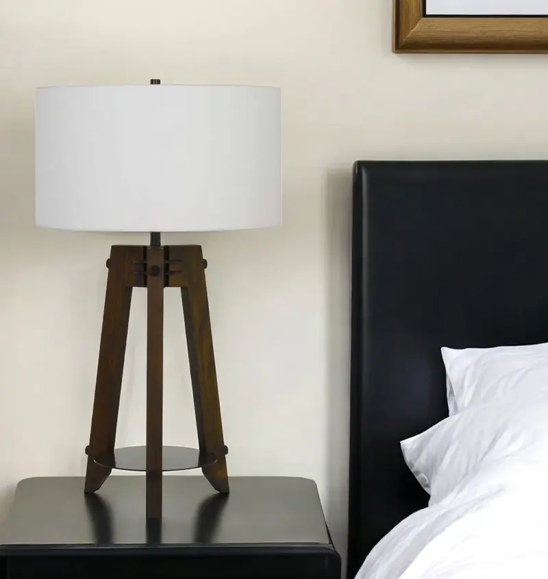 Brown Metal Tripod Table Lamp With Off White Drum Shade By Homeroots