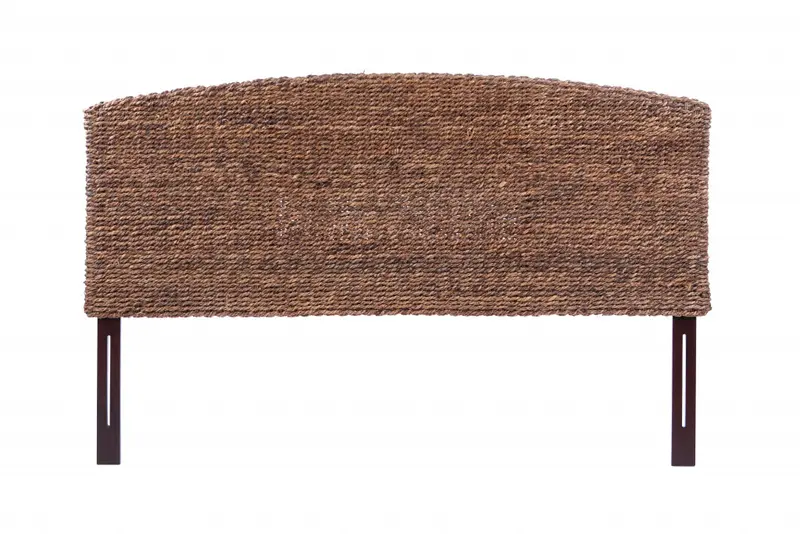 Brown Natural and Rustic Woven Banana Leaf Curved King Size Headboard By Homeroots