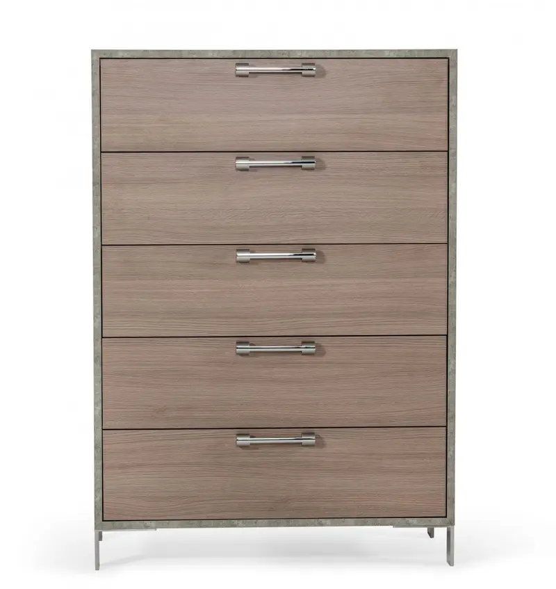 Brown Oak And Grey Solid And Manufactured Wood Five Drawer Chest By Homeroots