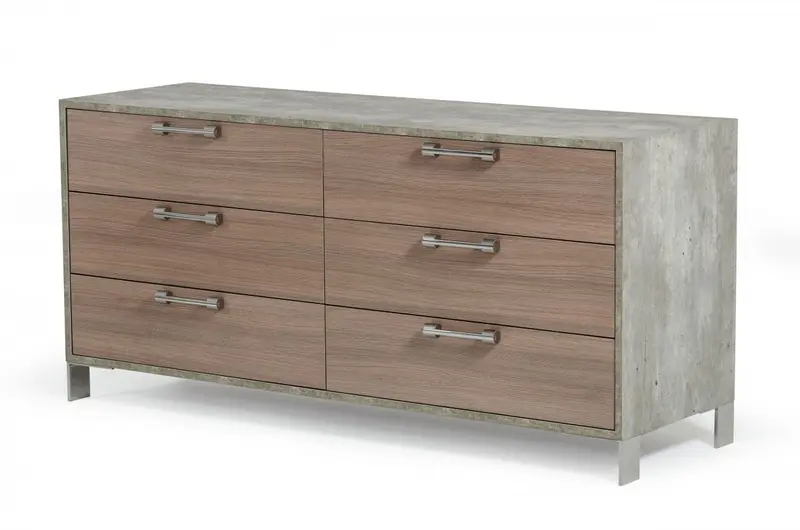 Brown Oak Grey Solid And Manufactured Wood Six Drawer Dresser By Homeroots