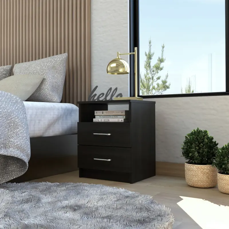 Brown Open Compartment Two Drawer Nightstand By Homeroots