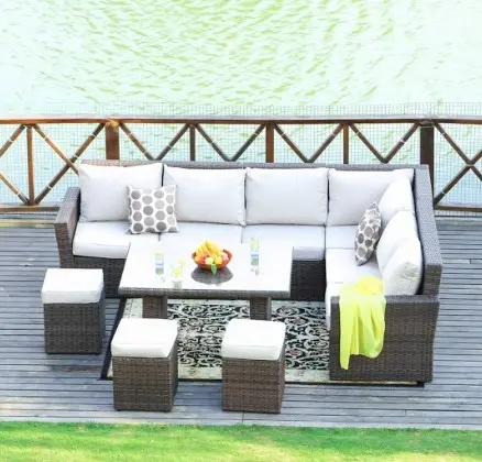 Brown Piece Outdoor Sectional Set with Cushions By Homeroots