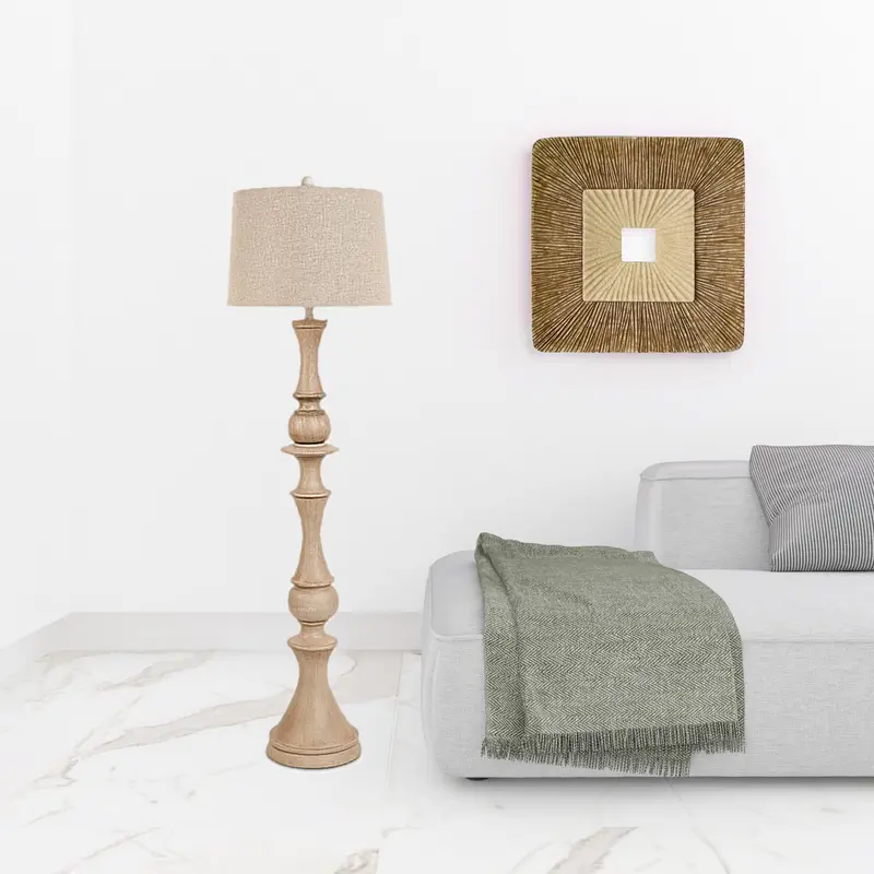 Brown Polyresin Novelty Floor Lamp With Beige Linen Shade By Homeroots
