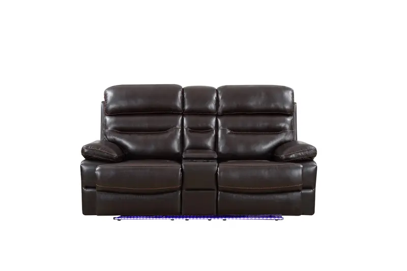 Brown Power Reclining Console Loveseat By Homeroots - 366312