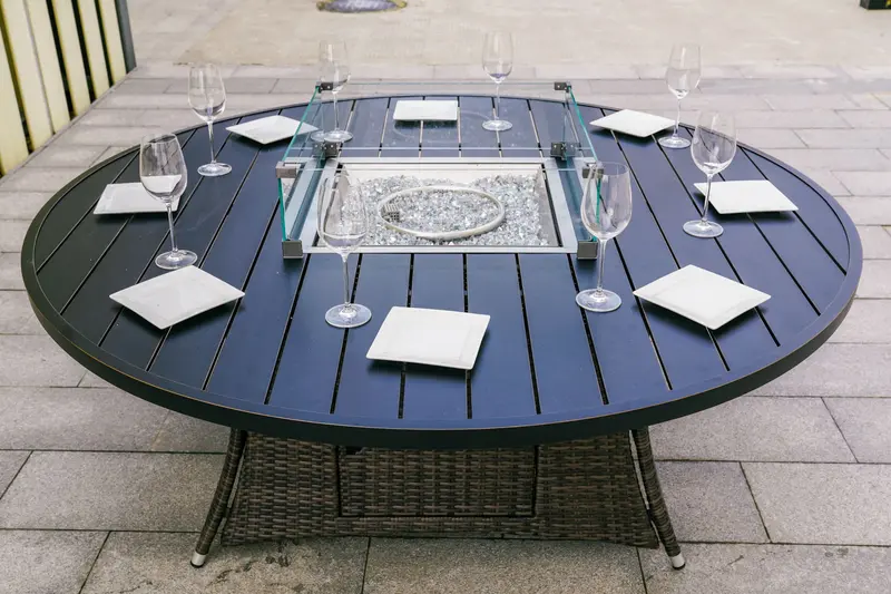 Brown Round Outdoor Gas Fir Pit Table With Chairs By Homeroots