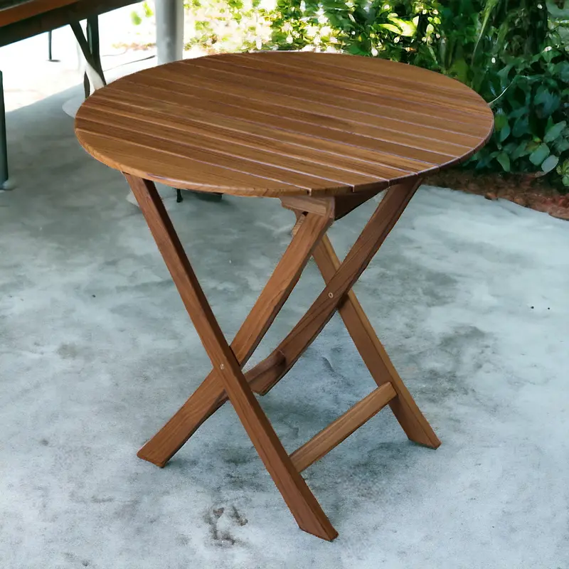 Brown Rounded Solid Wood Folding Outdoor Side Table By Homeroots