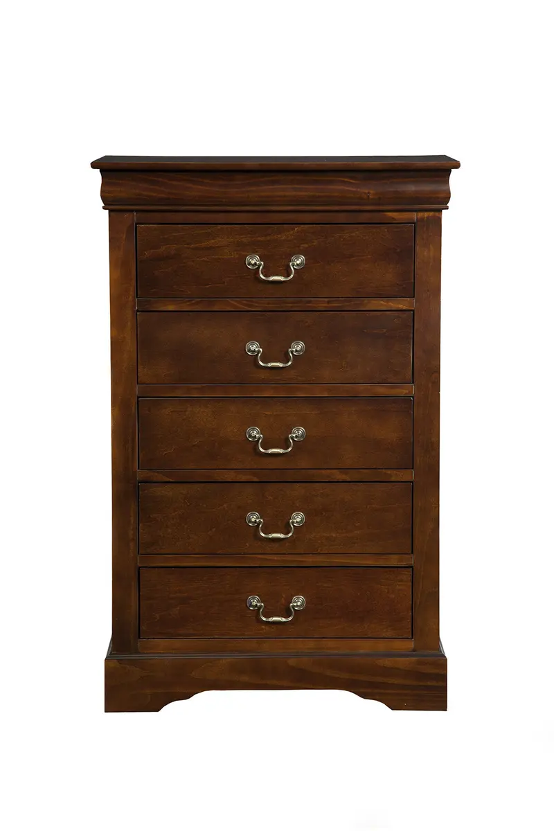 Brown Solid Wood Five Drawer Chest By Homeroots