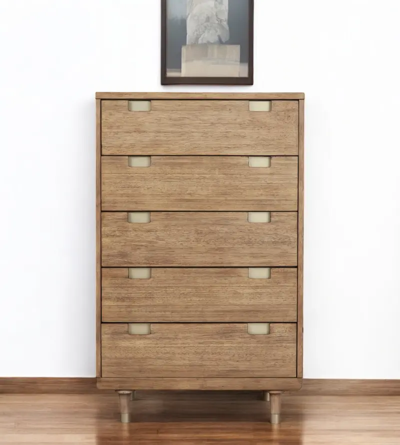 Brown Solid Wood Five Drawer Dresser By Homeroots