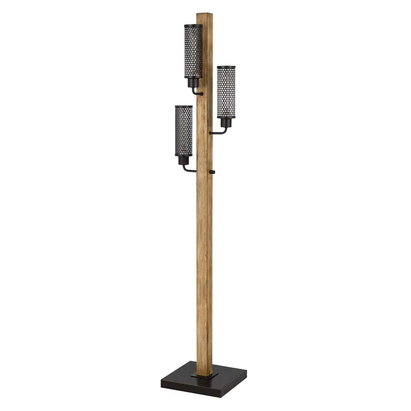 Brown Three Light Traditional Shaped Floor Lamp With Black Novelty Shade By Homeroots
