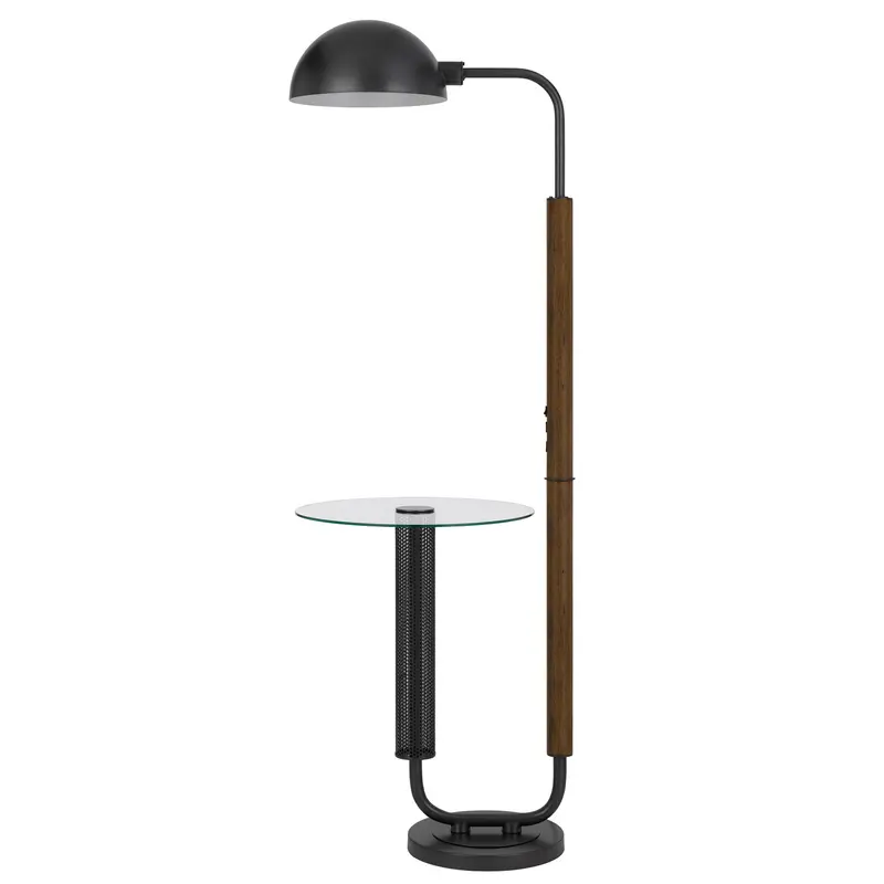 Brown Tray Table Floor Lamp With Bronze Transparent Glass Dome Shade By Homeroots