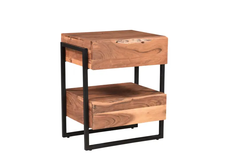 Brown Two Drawer Wood and Metal Nightstand By Homeroots