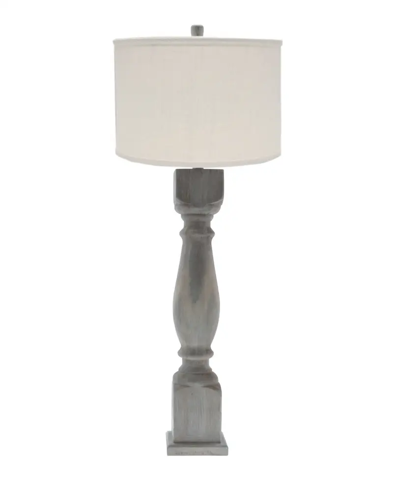 Brown Washed Wood Finish Table Lamp with Ivory Linen Shade By Homeroots