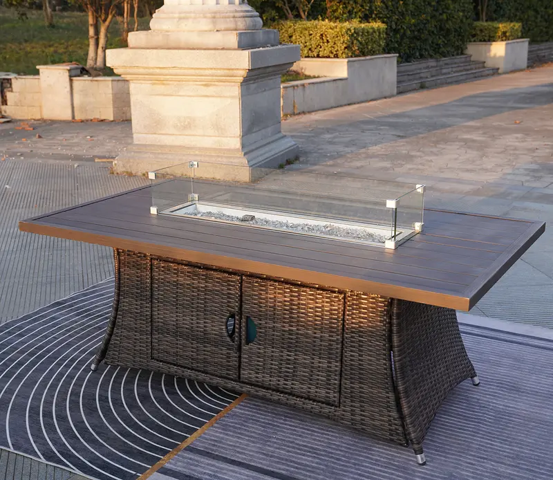 Brown Wicker Outdoor Patio Gas Fire Pit Table By Homeroots