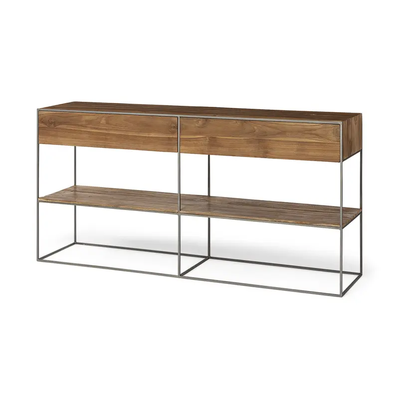 Brown Wood And Silver Metal Frame With 2 Drawer And Sideboard By Homeroots