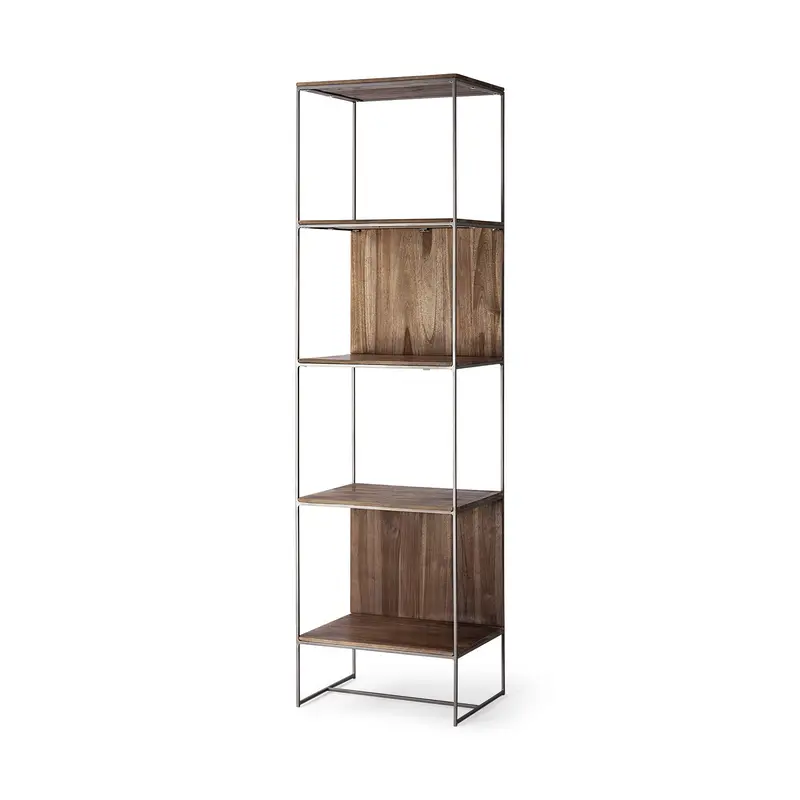 Brown Wood and Silver Metal Frame with 4 Shelf Shelving Unit By Homeroots