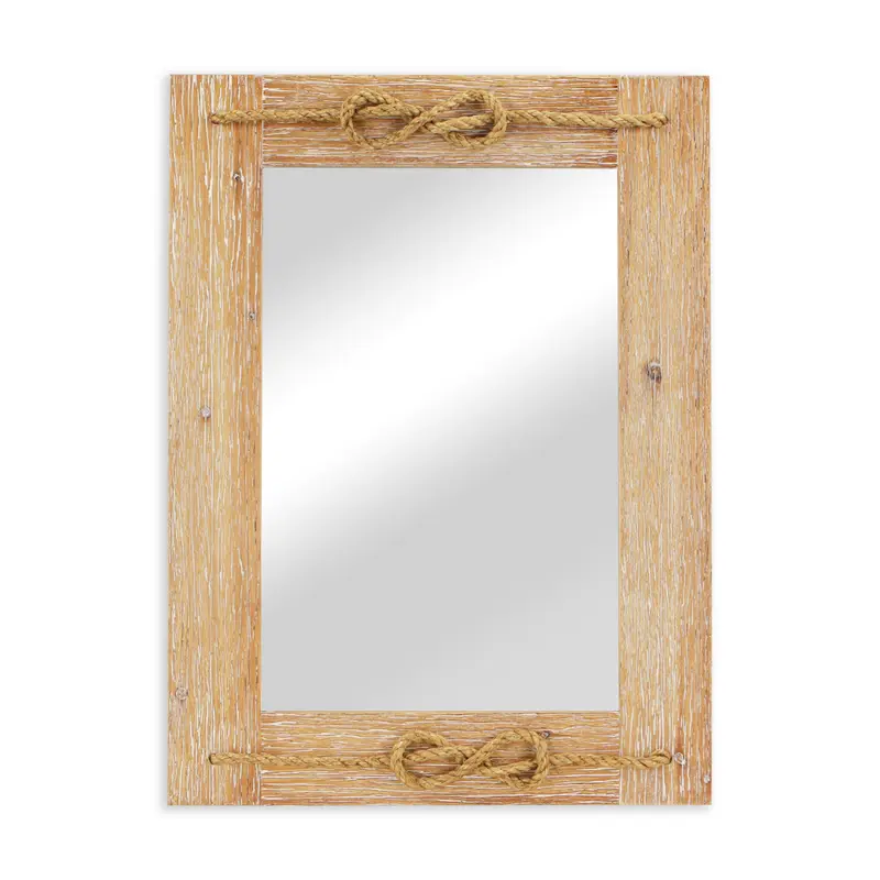 Brown Wood Finished Frame with Nautical Rope Accent Wall Mirror By Homeroots