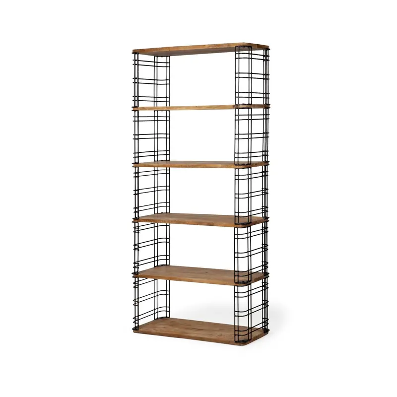 Brown Wood Shelving Unit with Metal Frame and 6 Shelves By Homeroots