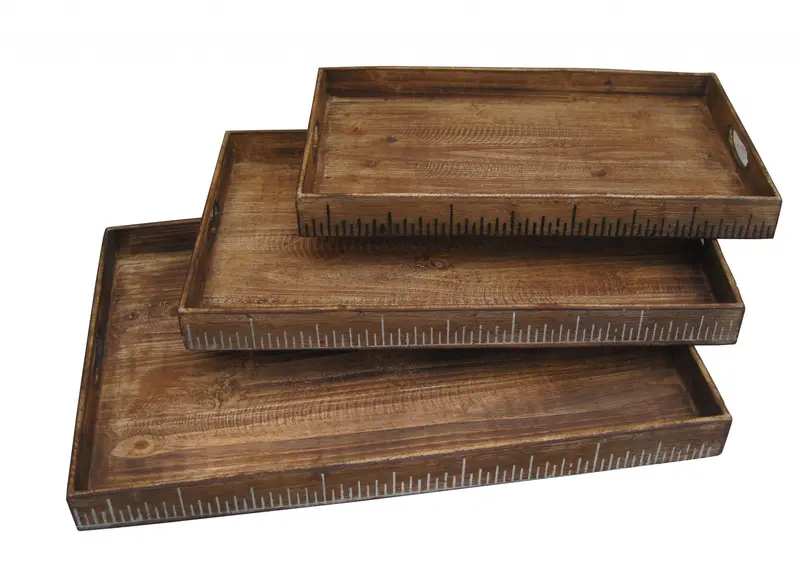 Brown Wood Tray Set By Homeroots - 274824