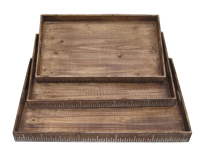 Brown Wood Tray Set By Homeroots - 274825
