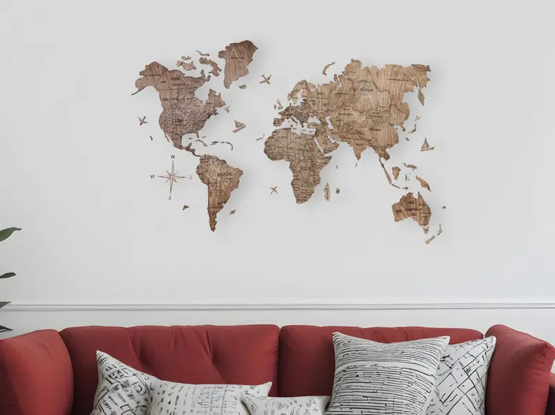 Brown Wood World Map Hanging Dimensional Sculpture By Homeroots