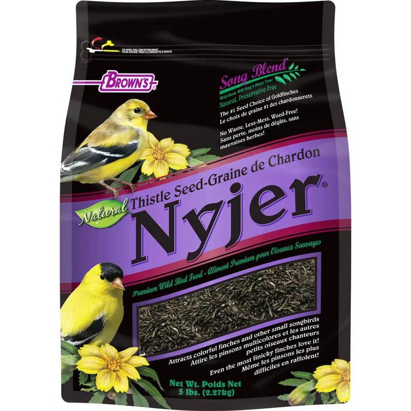 Brown’s Song Blend Thistle Seed Nyjer 5 lb | High-Oil Premium Wild Bird Food for Finches & Goldfinches