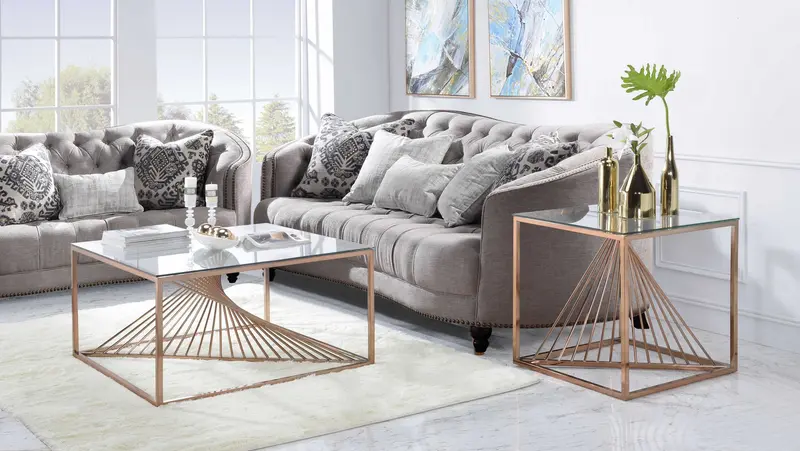 Brushed Copper And Clear Glass Coffee Table By Homeroots