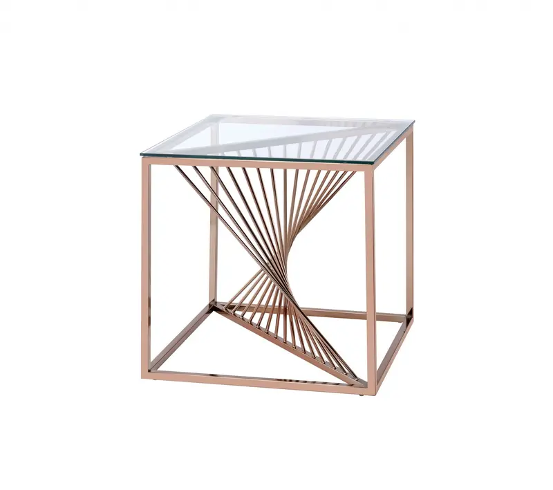 Brushed Copper And Clear Glass End Table By Homeroots