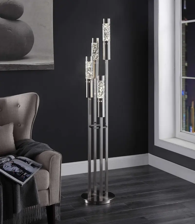 Brushed Nickel Metal Glass LED Floor Lamp By Homeroots
