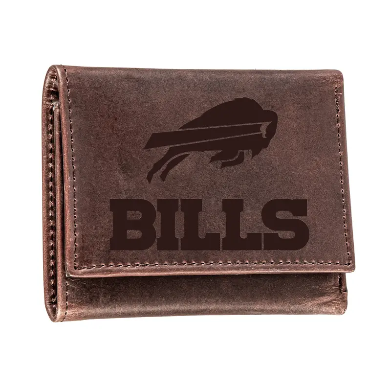 Buffalo Bills, Tri-Fold Wallet, Brown, CH, 100% Genuine Leather