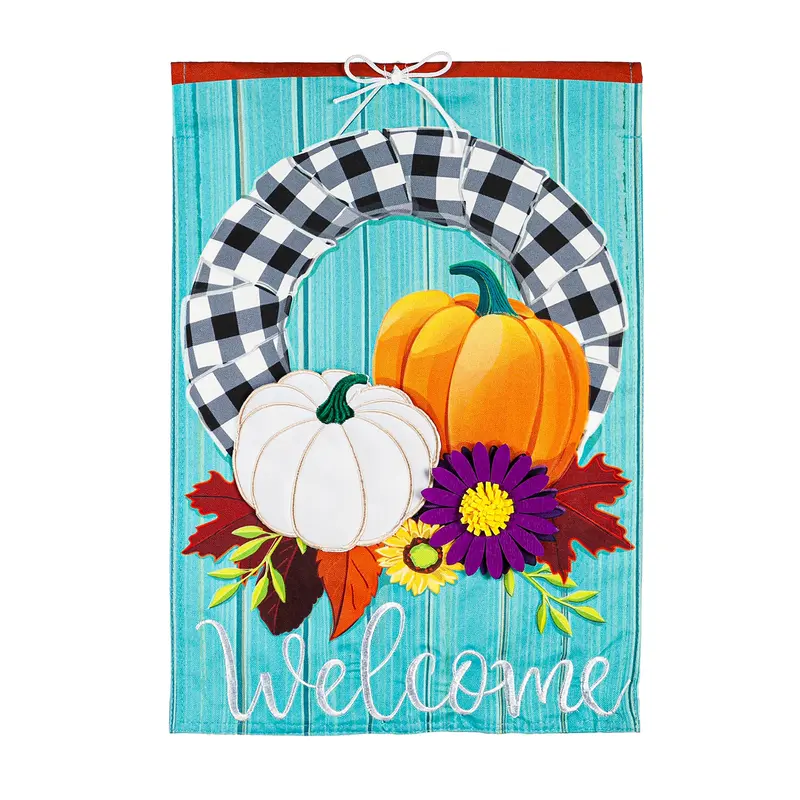 Buffalo Check Fall Wreath Garden Linen Flag