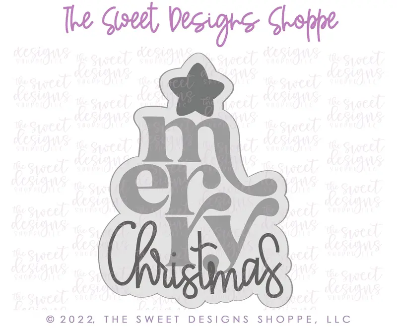Bundle - Merry Christmas Tree - Cookie Cutter & Stencil Set