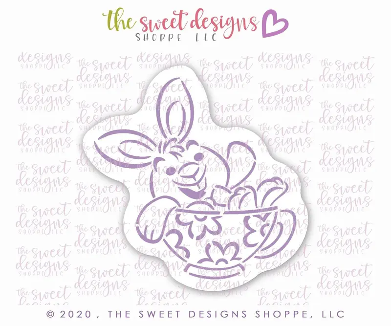 Bundle - PYOC Bunny in a Tea Cup - Cookie Cutter and Stencil