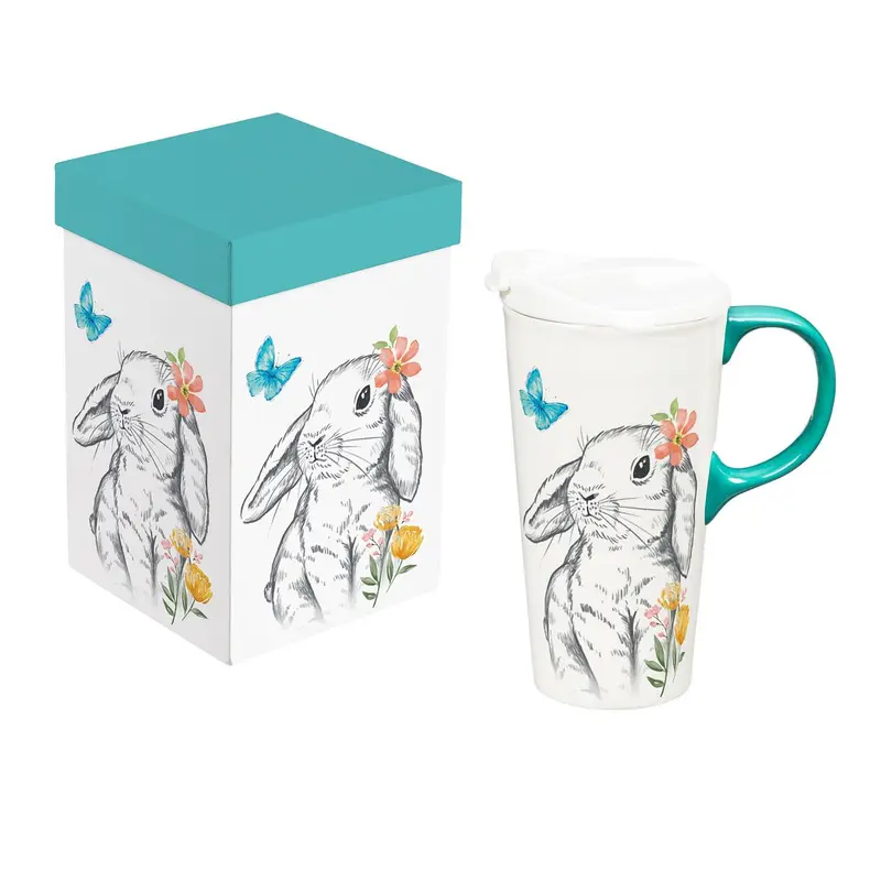 Bunny Blooms Ceramic Perfect Cup, Bunny and Butterfly, 17oz, Gift Box