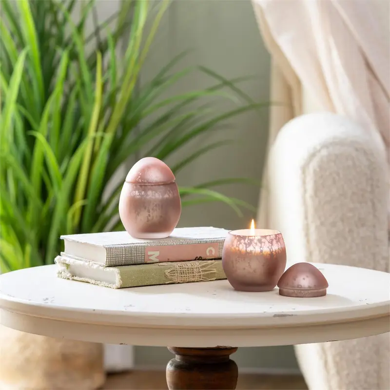 Bunny Blooms Egg Mercury Glass Candle Rose Smoke