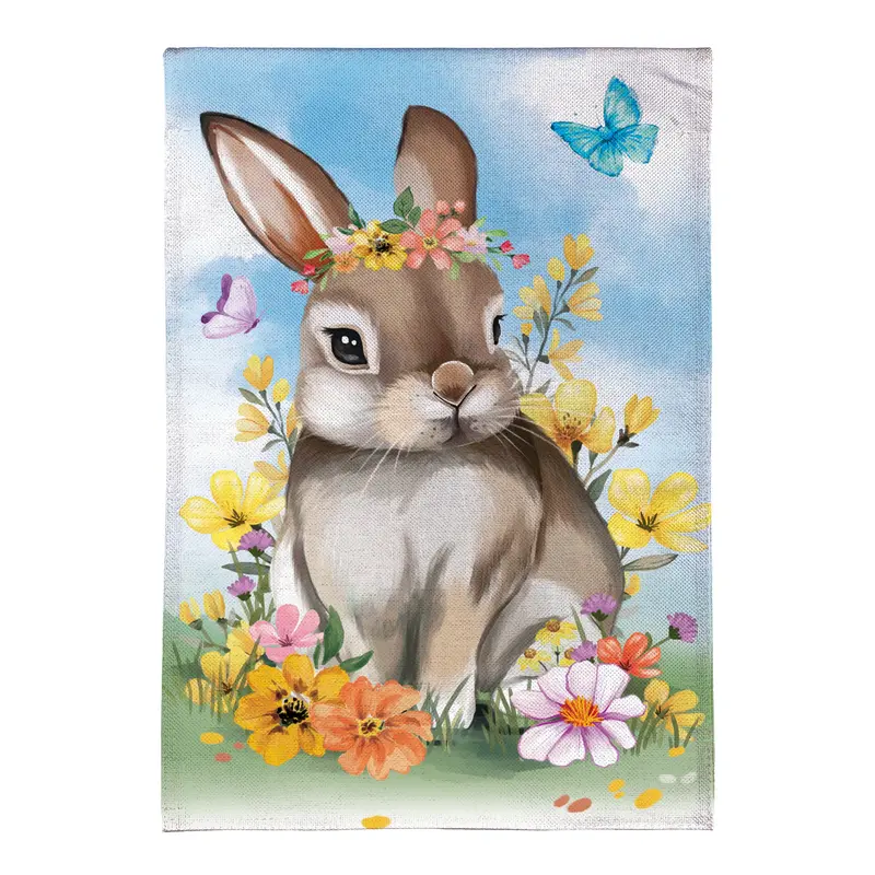 Bunny Blooms Floral Burlap House Flag