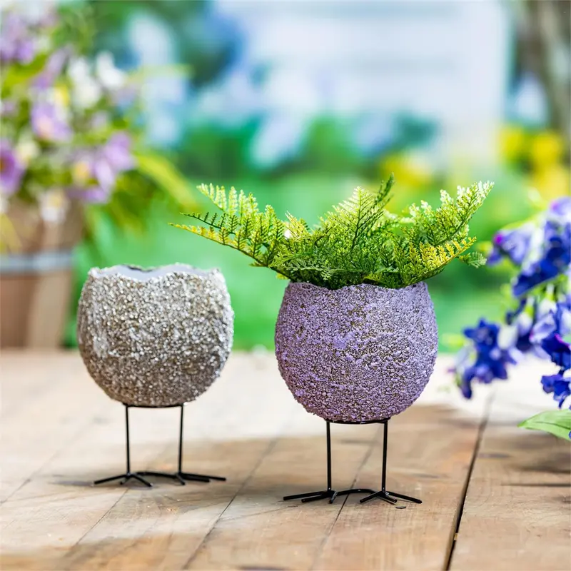 Bunny Blooms Planter, Metal, Egg Shell with Feet Planter, Asst of 2