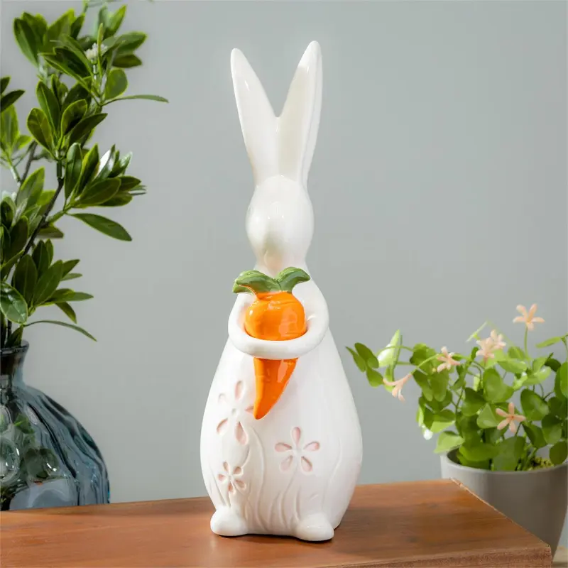 Bunny Blooms Table Decor Ceramic Bunny with Carrot, 12.5"H