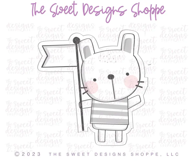 Bunny Holding Flag - Cookie Cutter