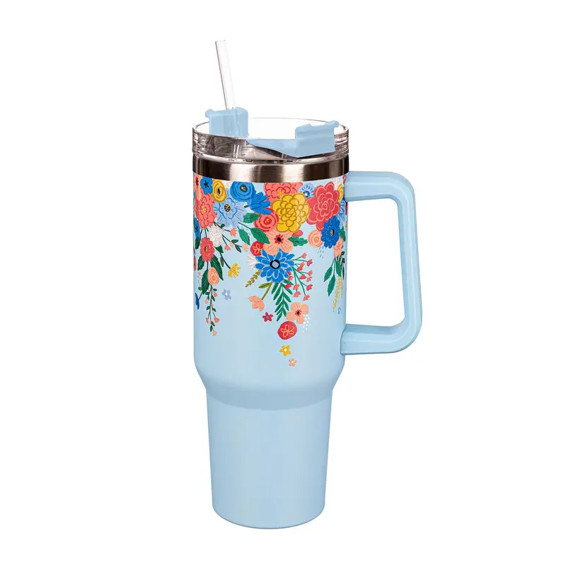 Bursting Blossoms Canyon Cup, Double Wall Stainless Steel w/ Straw, 40oz, Gift Box