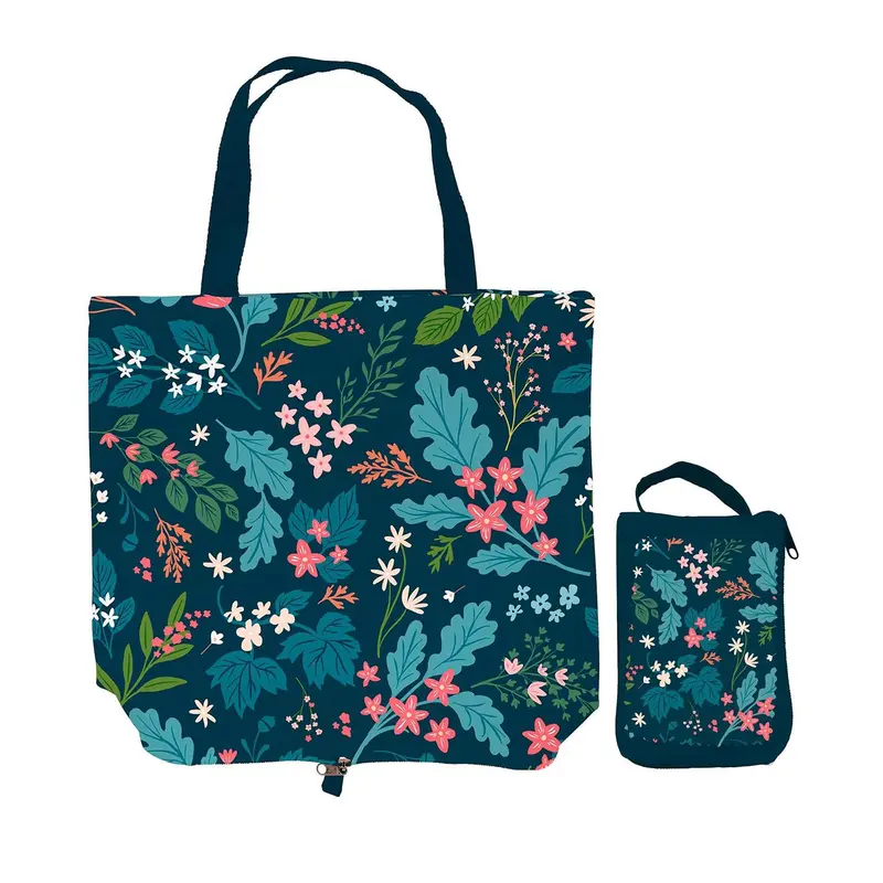 Bursting Botanicals Tote Foldable Compact Tote Bag, 15.5"L x 4.5"W x 16.5"H